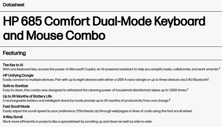 HP 685 Comfort Dual-Mode Keyboard and Mouse Combo (Programmable Keys & Buttons)