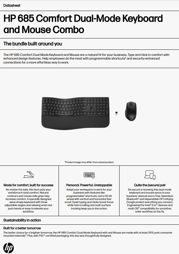 HP 685 Comfort Dual-Mode Keyboard and Mouse Combo (Programmable Keys & Buttons)
