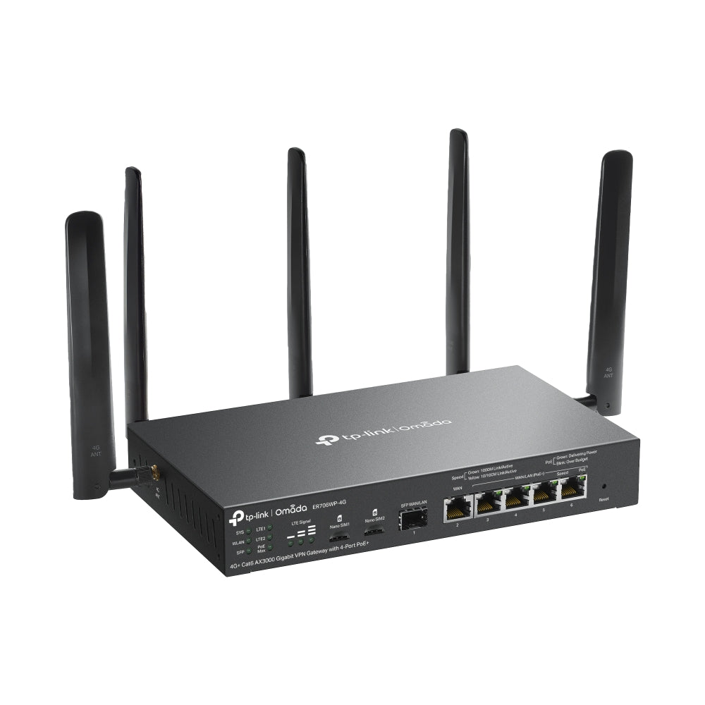 TP-Link ER706WP-4G Omada 4G+ Cat6 AX3000 Gigabit VPN Gateway with 4-Port PoE+