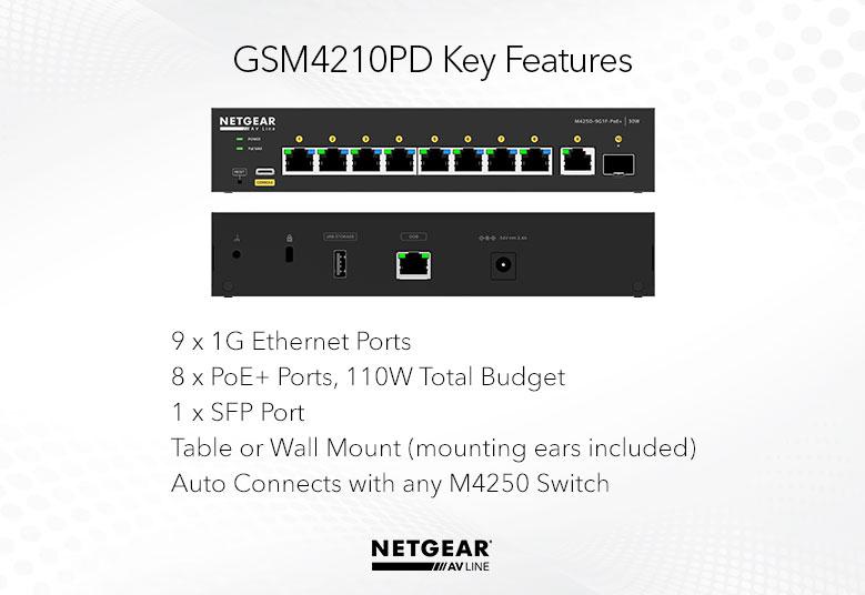 Netgear AV Line M4250-9G1F-PoE+ (GSM4210PD) 8x1G PoE+ 110W 1x1G and 1xSFP Managed Switch
